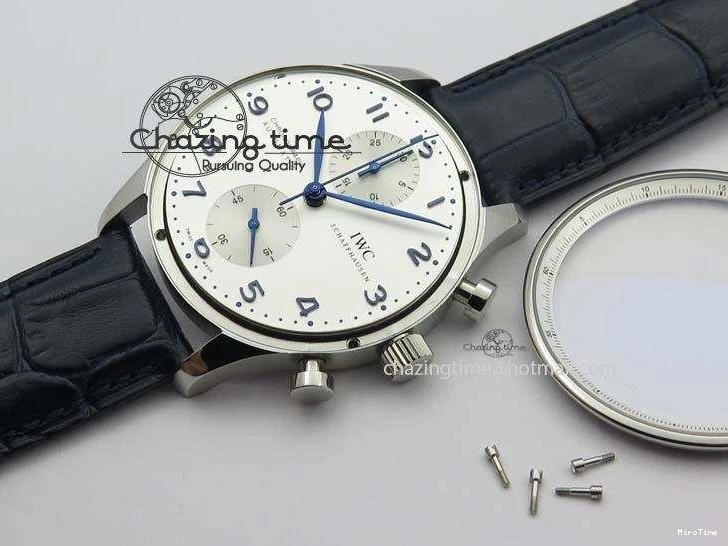 MIROTIME 0424 UrbanStyle Portuguese IW371446 ZF 1:1 Best Edition SS White Dial Blue Markers On Blue Leather Strap  A79350 V 7270
